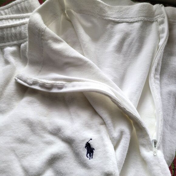 VTG THICK TERRY CLOTH Polo Ralph Lauren Mens White track sweat pants lounge sz M - Picture 3 of 10
